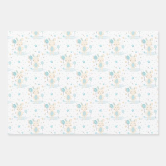 Blue Baby Boy Rainbow en Rabbit Wrapping Paper Sh (Voorkant 2)