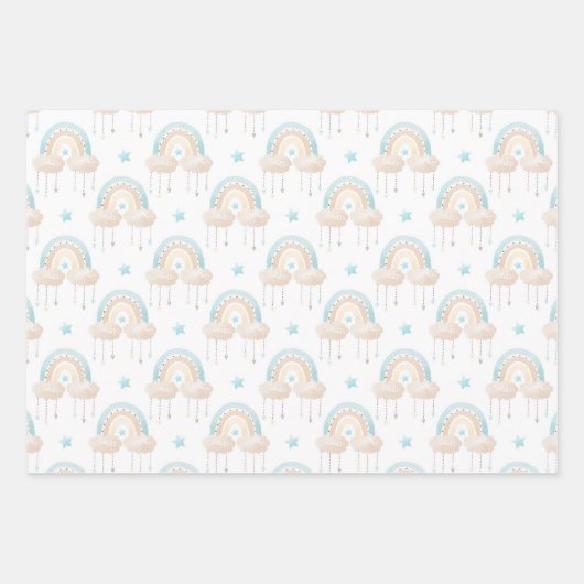 Blue Baby Boy Rainbow en Rabbit Wrapping Paper Sh (Voorkant)