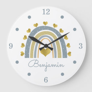 Blue Baby Boy Rainbow Nursery Acrylic Wall Clock Grote Klok