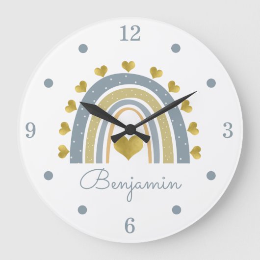 Blue Baby Boy Rainbow Nursery Acrylic Wall Clock Grote Klok (Voorkant)