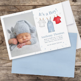 Blue Baby Boy Schattigee foto gepersonaliseerd Aankondiging