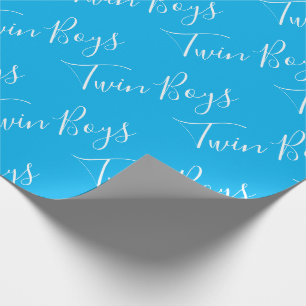 Blue Baby Boy Script Twin Boys Wrapping Paper Cadeaupapier