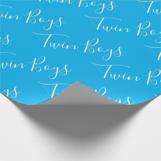 Blue Baby Boy Script Twin Boys Wrapping Paper Cadeaupapier (Hoek)