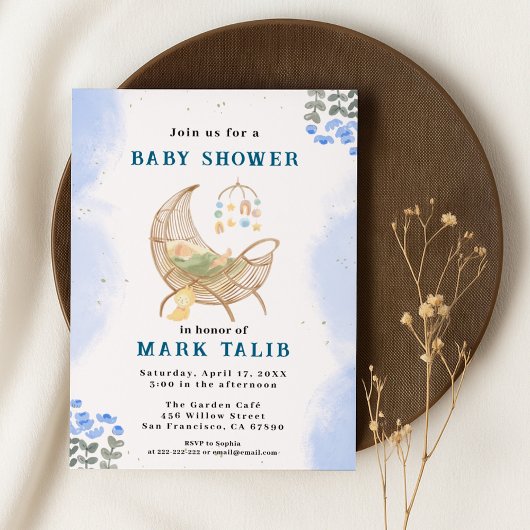 Blue Baby Boy Shower Invitation – Customizable Kaart