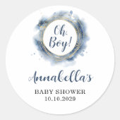 Blue Baby Boy Shower Ronde Sticker (Voorkant)