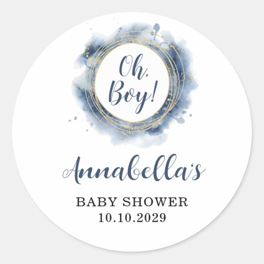 Blue Baby Boy Shower Ronde Sticker (Voorkant)
