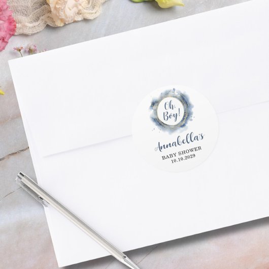 Blue Baby Boy Shower Ronde Sticker