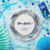 Blue Baby Boy Shower Round Papieren Bordje (Feest)