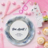 Blue Baby Boy Shower Round Papieren Bordje (Feest)