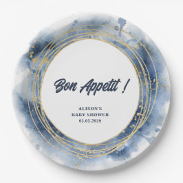 Blue Baby Boy Shower Round Papieren Bordje