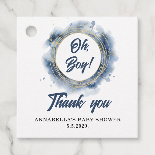 Blue Baby Boy Shower Square Bedankjes Labels (Voorkant)