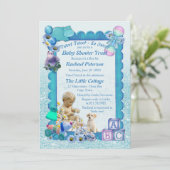 Blue Baby Boy Shower Tweets Uitnodiging (Staand voorkant)