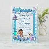 Blue Baby Boy Shower Tweets Uitnodiging (Staand voorkant)
