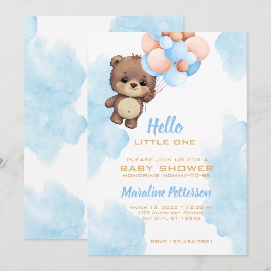 Blue Baby Boy Shower-uitnodiging Feestdagenkaart (Voorkant / Achterkant)