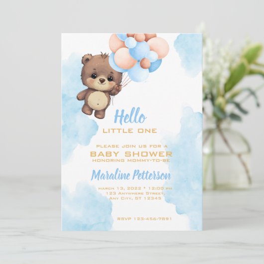 Blue Baby Boy Shower-uitnodiging Feestdagenkaart (Staand voorkant)