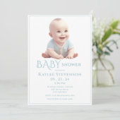 Blue Baby Boy Shower-uitnodiging Kaart (Staand voorkant)