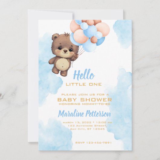 Blue Baby Boy Shower-uitnodiging Kaart (Voorkant)