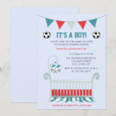 Blue Baby Boy Soccer Baby shower Kaart (Voorkant / Achterkant)
