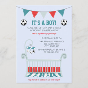 Blue Baby Boy Soccer Baby shower Kaart