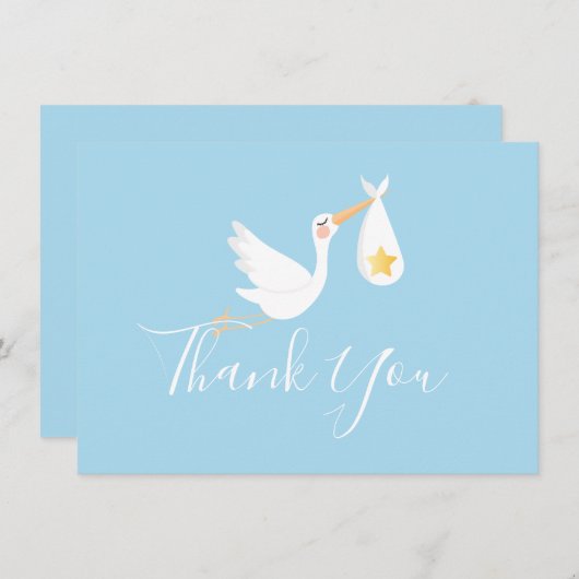 Blue Baby Boy Stork Gold Star Script Bedankt (Voorkant / Achterkant)