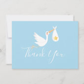 Blue Baby Boy Stork Gold Star Script Bedankt (Voorkant)