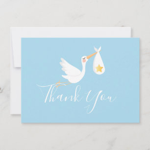 Blue Baby Boy Stork Gold Star Script Bedankt
