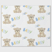 Blue Baby Boy Teddy Bear Waterverf Baby shower Cadeaupapier (Vlak)