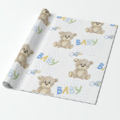 Blue Baby Boy Teddy Bear Waterverf Baby shower Cadeaupapier (Uitgerold)