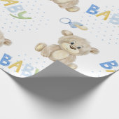 Blue Baby Boy Teddy Bear Waterverf Baby shower Cadeaupapier (Hoek)