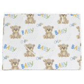 Blue Baby Boy Teddy Bear Waterverf Baby shower Groot Cadeauzakje (Voorkant)