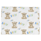 Blue Baby Boy Teddy Bear Waterverf Baby shower Groot Cadeauzakje (Achterkant)