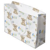 Blue Baby Boy Teddy Bear Waterverf Baby shower Groot Cadeauzakje (Achterkant Gekanteld)