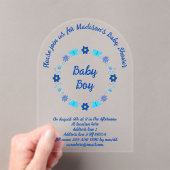 Blue Baby Boy Vlinders en Bloemen Baby shower Acryl Uitnodigingen (Insitu (Draagbaar))
