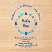 Blue Baby Boy Vlinders en Bloemen Baby shower Acryl Uitnodigingen (Voorkant)