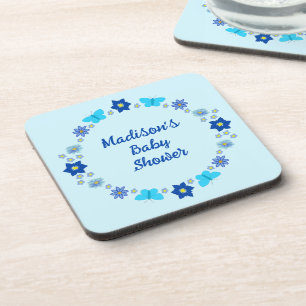 Blue Baby Boy Vlinders en Bloemen Baby shower Bier Onderzetter