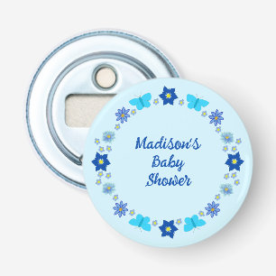 Blue Baby Boy Vlinders en Bloemen Baby shower Button Flesopener
