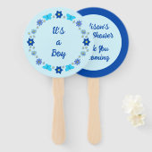 Blue Baby Boy Vlinders en Bloemen Baby shower Handwaaier (Voorkant en achterkant)