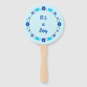 Blue Baby Boy Vlinders en Bloemen Baby shower Handwaaier (Voorkant)