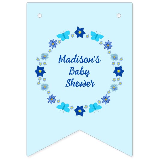 Blue Baby Boy Vlinders en Bloemen Baby shower Vlaggetjes (Eerste vlag)