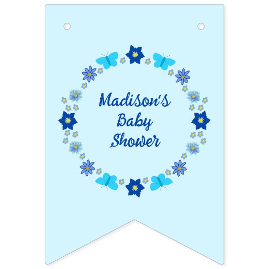 Blue Baby Boy Vlinders en Bloemen Baby shower Vlaggetjes (Derde vlag)