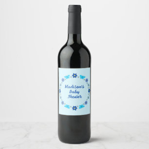 Blue Baby Boy Vlinders en Bloemen Baby shower Wijn Etiket