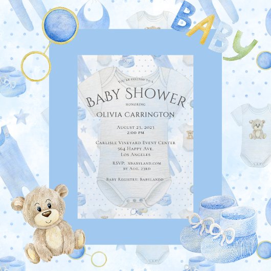 Blue Baby Boy Waterverf Baby shower Kaart