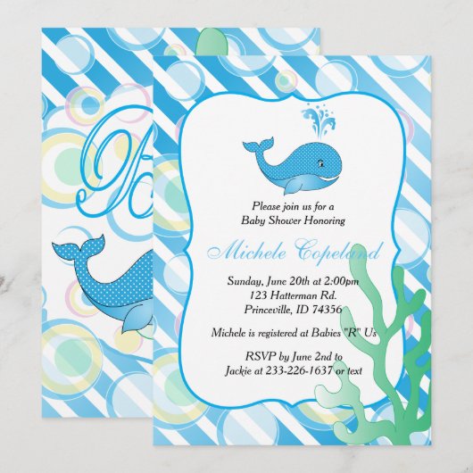 Blue Baby Boy Whale Baby Shower Kaart (Voorkant / Achterkant)
