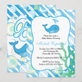 Blue Baby Boy Whale Baby Shower Kaart