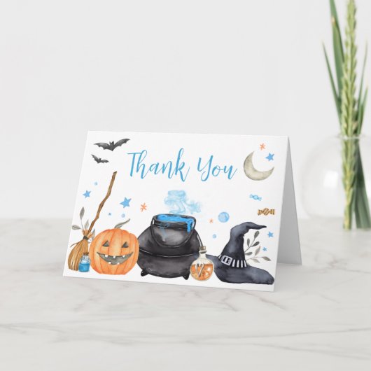 Blue Baby brouwt Schattige Halloween Baby shower Bedankkaart (Voorkant)