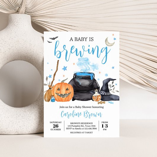 Blue Baby brouwt Schattige Halloween Baby shower Kaart