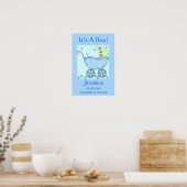 Blue Baby Buggy Boy Name Birth Announounding Art Poster (Keuken)