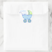 Blue Baby Buggy Boy Name Birth Date Notice Vierkante Sticker (Tas)