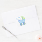 Blue Baby Buggy Boy Name Birth Date Notice Vierkante Sticker (Envelop)