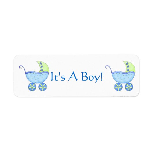 Blue Baby Buggy Carriage is een jongen Gepersonali Etiket (Voorkant)